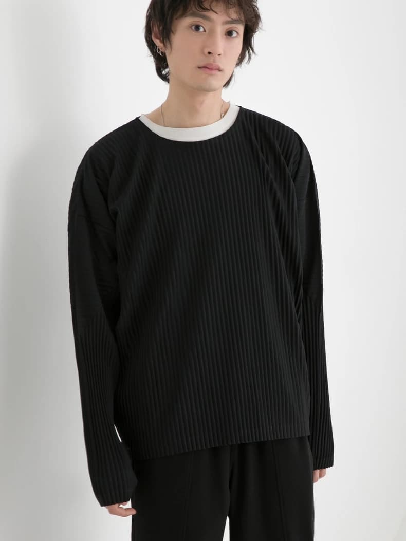 Miyake Shirt Long Sleeve T Shirt Casual Loose T-shirts Round Collar Men's Top Miyake Pleated Man