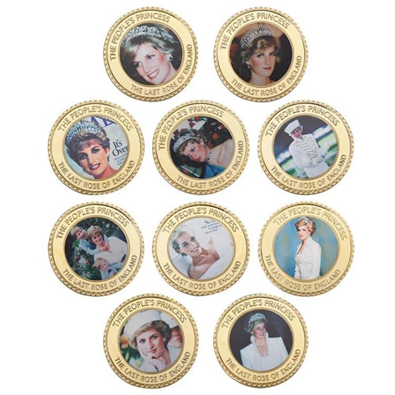 5 pcs Princess Diana Gold Coin Gilded Crafts Britain' Last Rose The People's Princess Challenge Coin Princess of Wales Gold Coin
