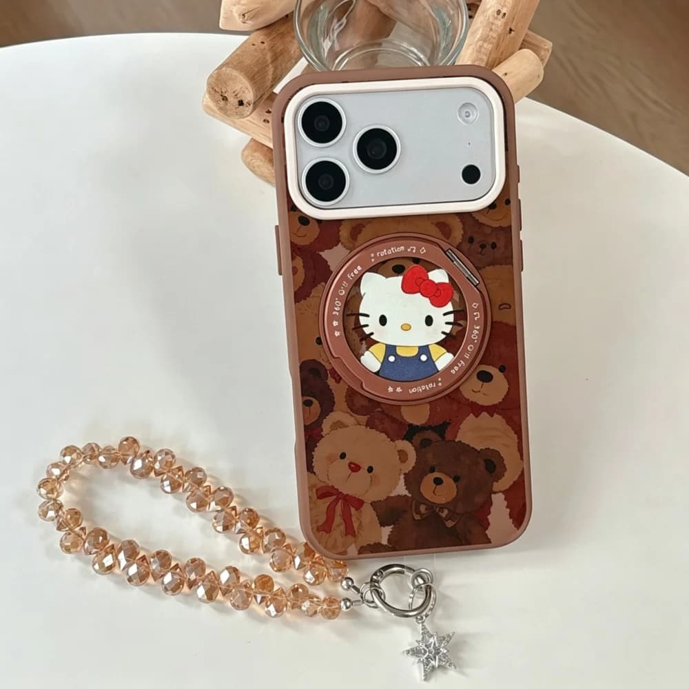 New Fashion Cute Cartoon Cat Kawaii Bear Phone Case for iPhone 18 Pro 17 Max 18 17 Pro Max Protective Cover, with MagSafe Holder