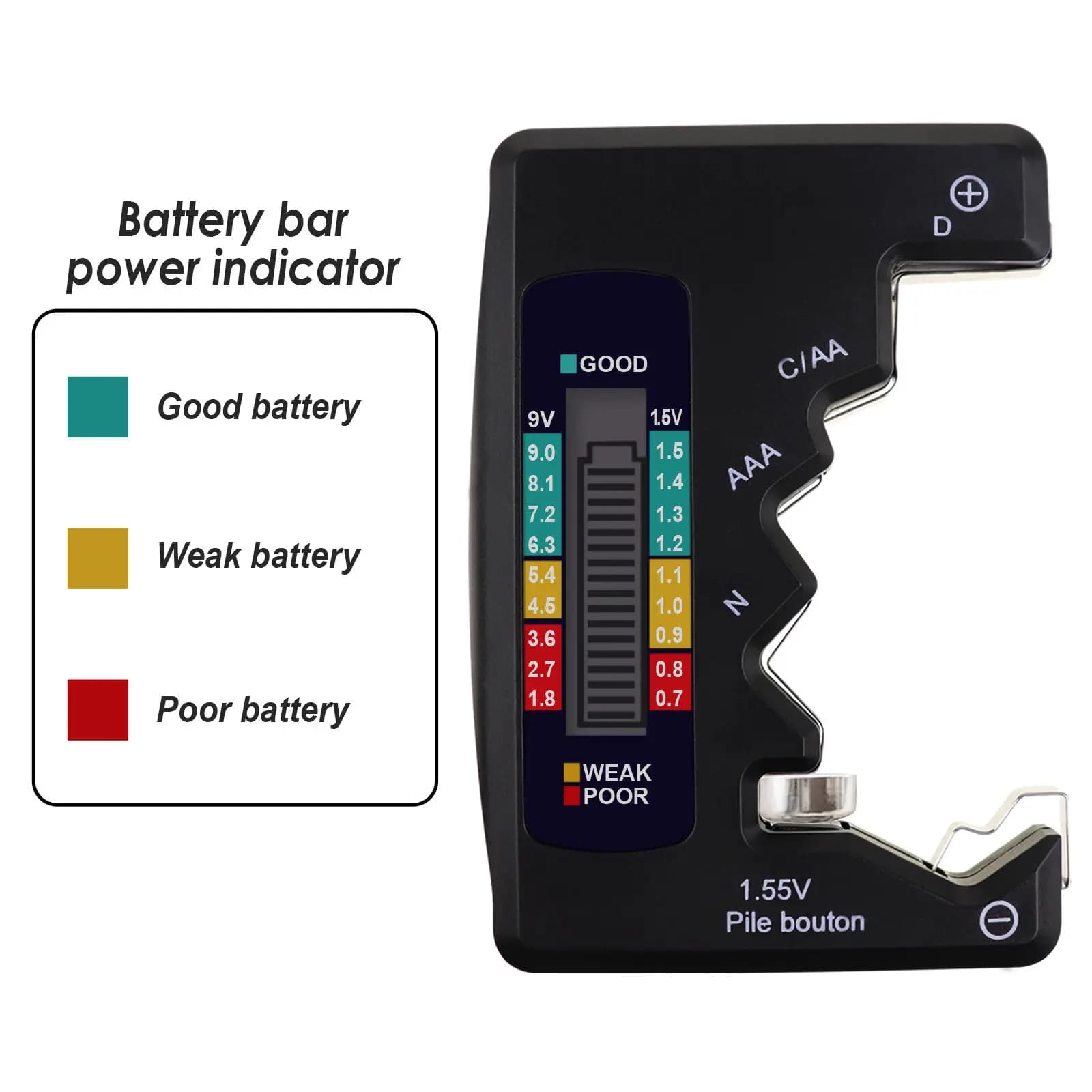 LCD Digital Battery tester battery C/AA/AAA/D/N/9V 6F22/1.55V button cell Battery Capacity Detector