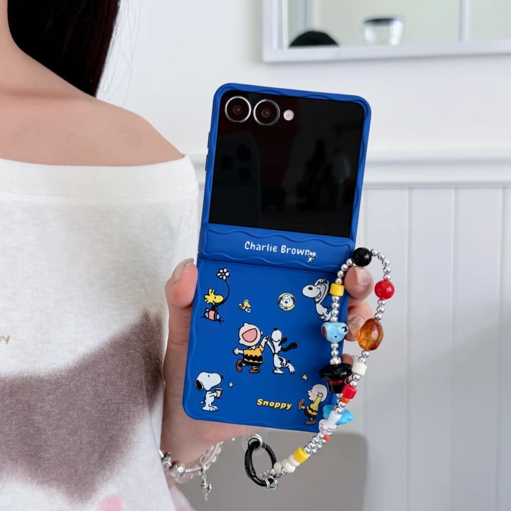 New Kawaii Anime Cartoon Puppy Blue Phone Case for Samsung Galaxy Z Flip8 Z Flip7 Z Flip6 Cover With Charm Cute Shockproof Cases