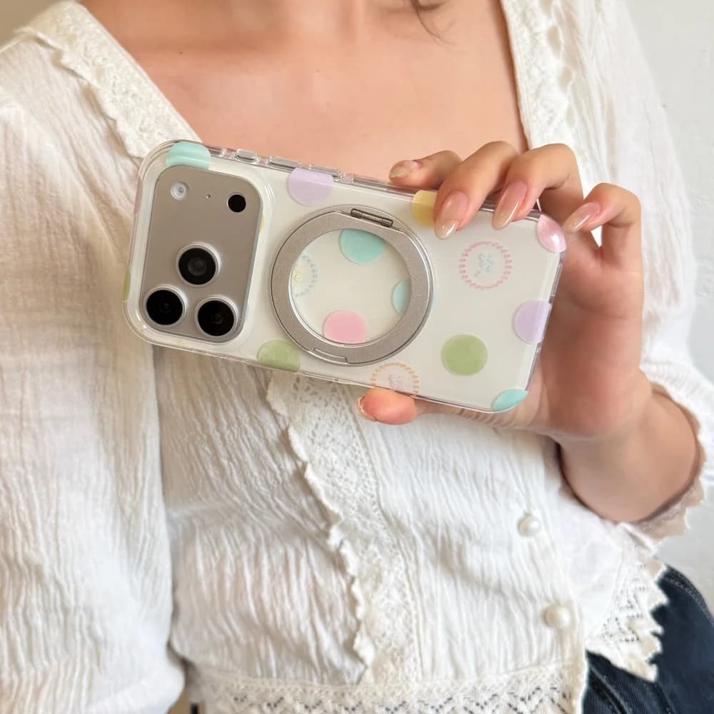 Korea Ins Colorful Polka Dot Pattern Phone Case for iPhone 17 Pro Max 16 Max 15 16 17 Pro Dopamine Anti-fall Cover with Magnetic