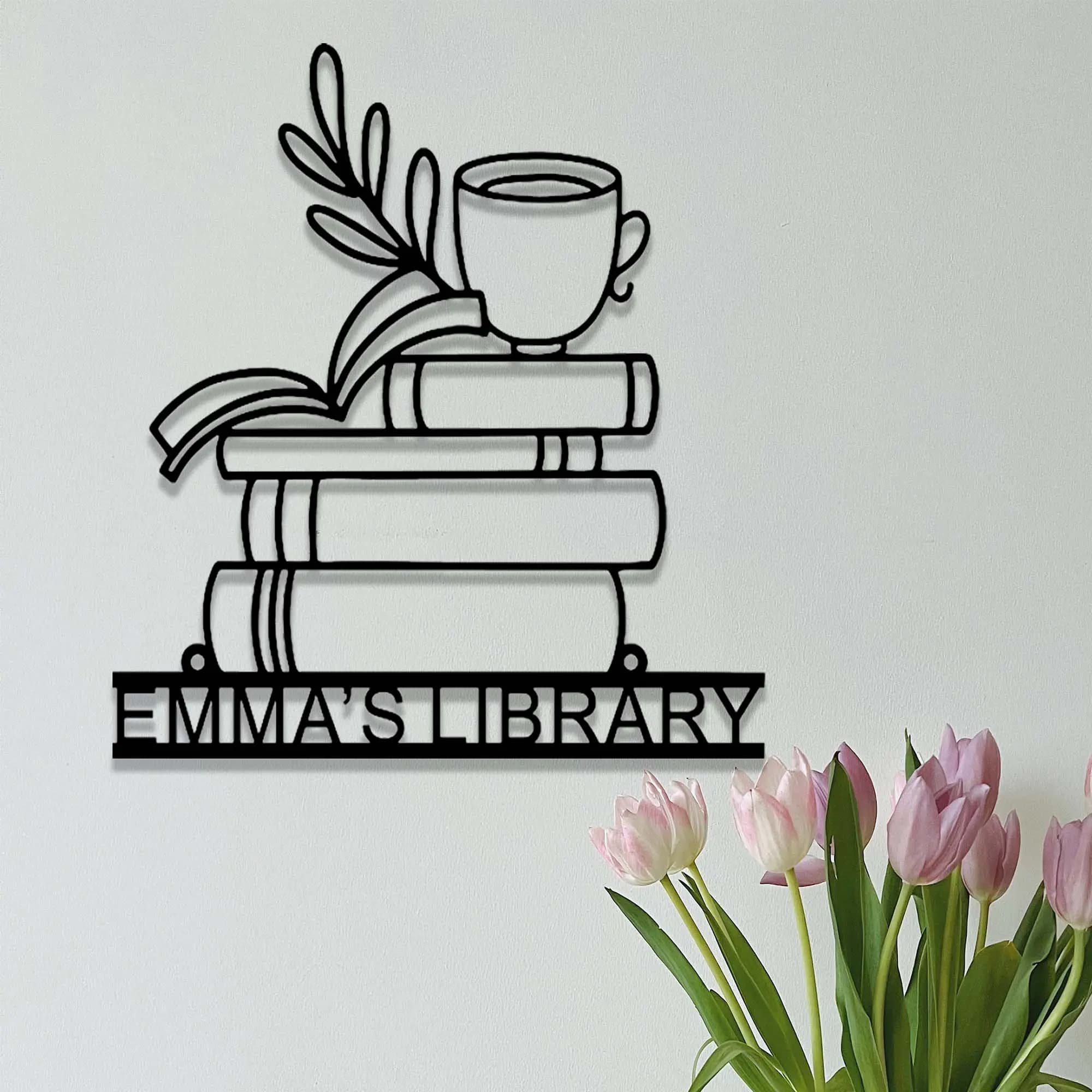 Personalized Books Metal Sign,Bookshelf Sign Custom Library Sign,Bookworm Sign,Book Club Decor,Reading Room Sign,Book Metal Wall