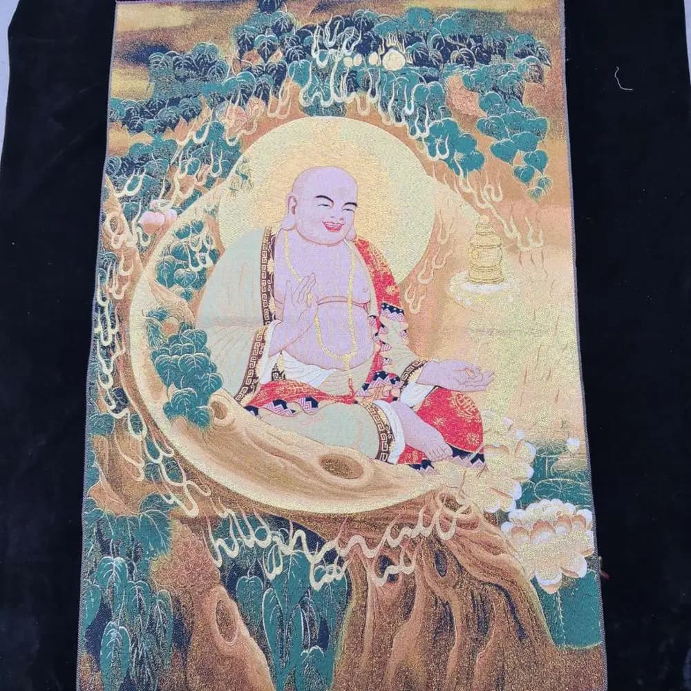 35"Thangka Embroidery Tibetan Buddhism silk Embroidery brocade Maitreya Buddha Future Sitting Buddha Thangka Worship Hall