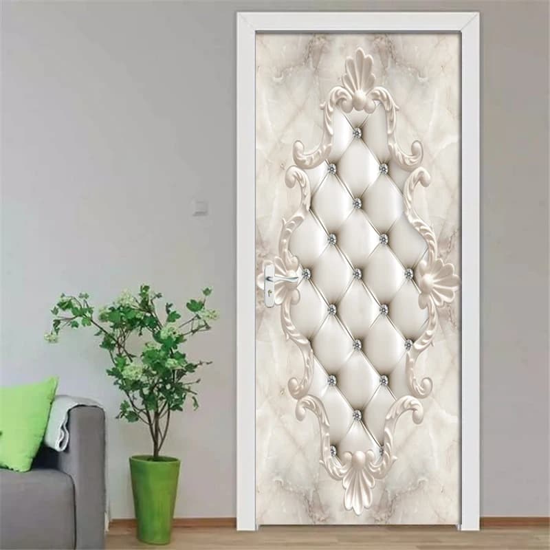 3D White soft bag diamond PVC Self-adhesive Detachable Door Sticker Mural Wallpaper Decal Living Room Bedroom Door Decor Poster