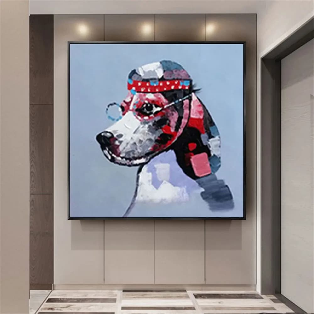Dog Colourful Animal Wall Picture Decorative Dog Canvas 100%Handmade Oil Painting Wall Art Home For Bedroom Child's Room Cute