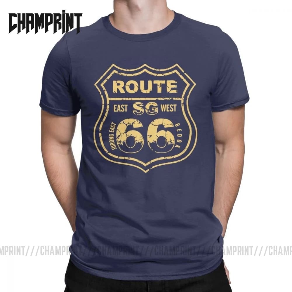 Vintage Route 66 Highway Mother Road SG P142C T-Shirt for Men Motorcycle Biker 100% Cotton Road Trip USA Plus Size Mens Clothing