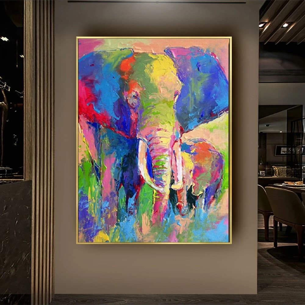 Hand-Painted Abstract Elephant Couples Animal Family Oil Paintings On Canvas Children's Room Wall Picture For LivingRoom Decor