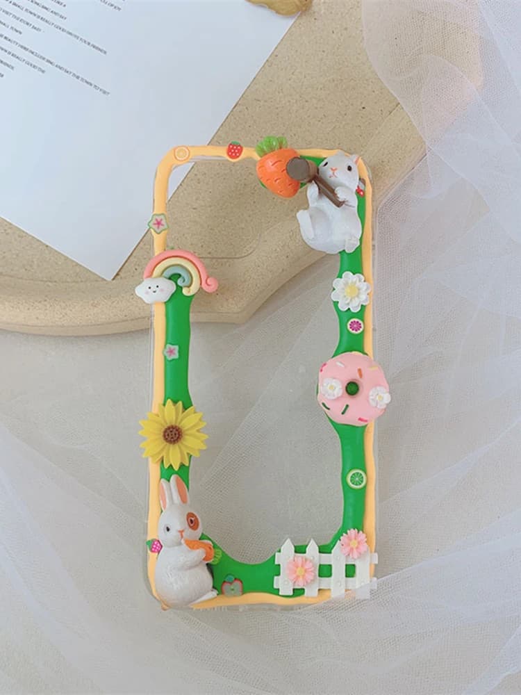3D Cute Rabbit Handmade Case for Samsung 24 ultra Phone Cover Galaxy s25 s23 s22 s21+ S20FE DIY Cream Shell Customized Girl Gift