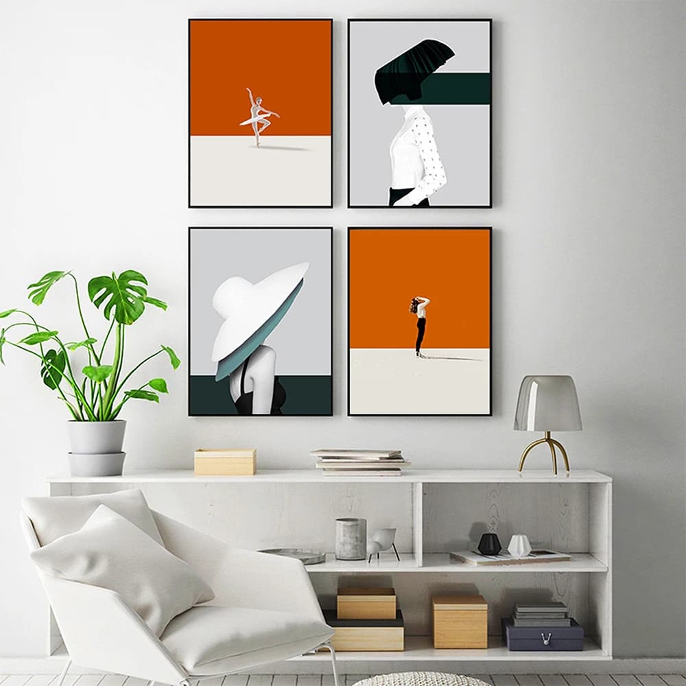 Abstract Painting Orange Wall Art Canvas Lady Print Bright Poster Apartment Print Wall Art Painting Modern Decor For Living Room