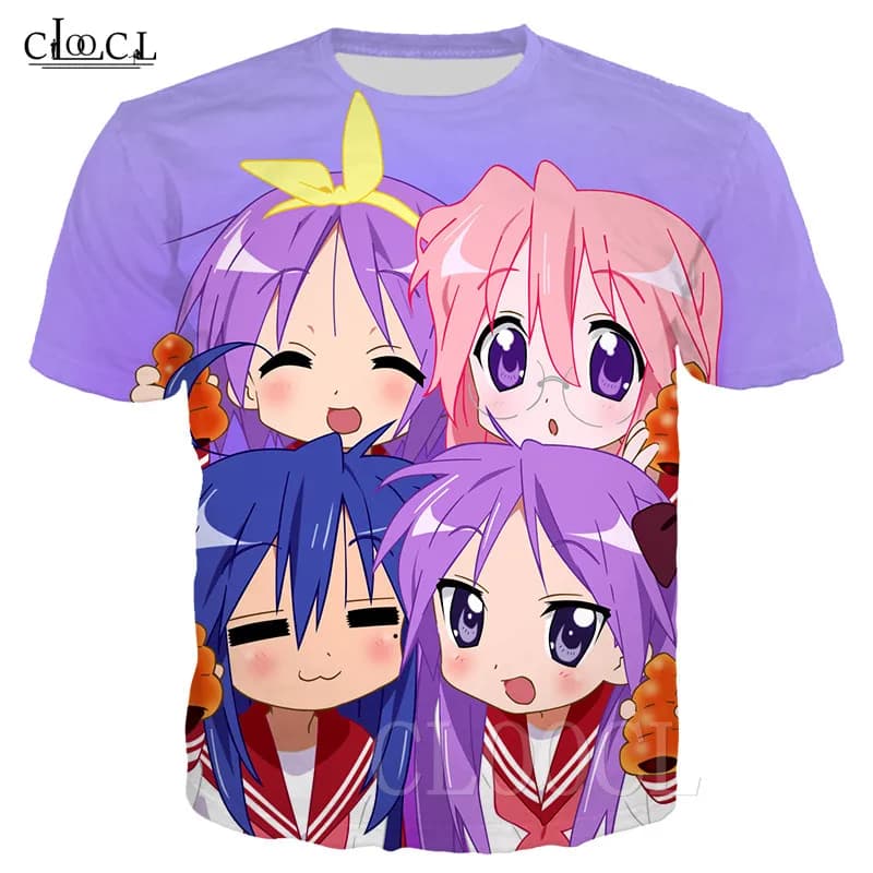 Lucky Star Anime T Shirts Men Women 3D Print Otaku Cute Loli Short Sleeve Purple T-shirts Casual Sweatshirt Streetwear Tee Shirt