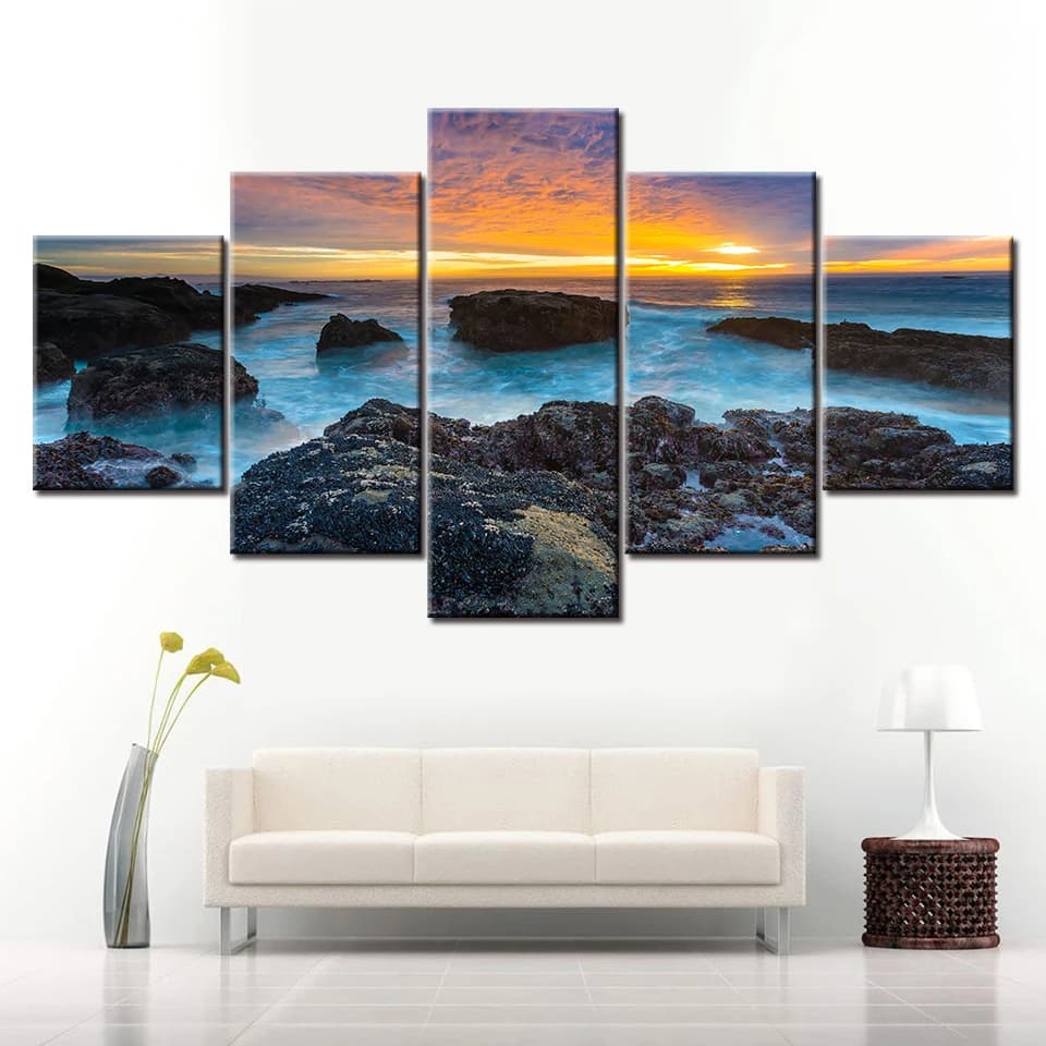 Canvas Painting HD seaside sun rise seascape 5 Pieces Modular Wall Art Painting  Wallpapers Poster Print  Home Deor