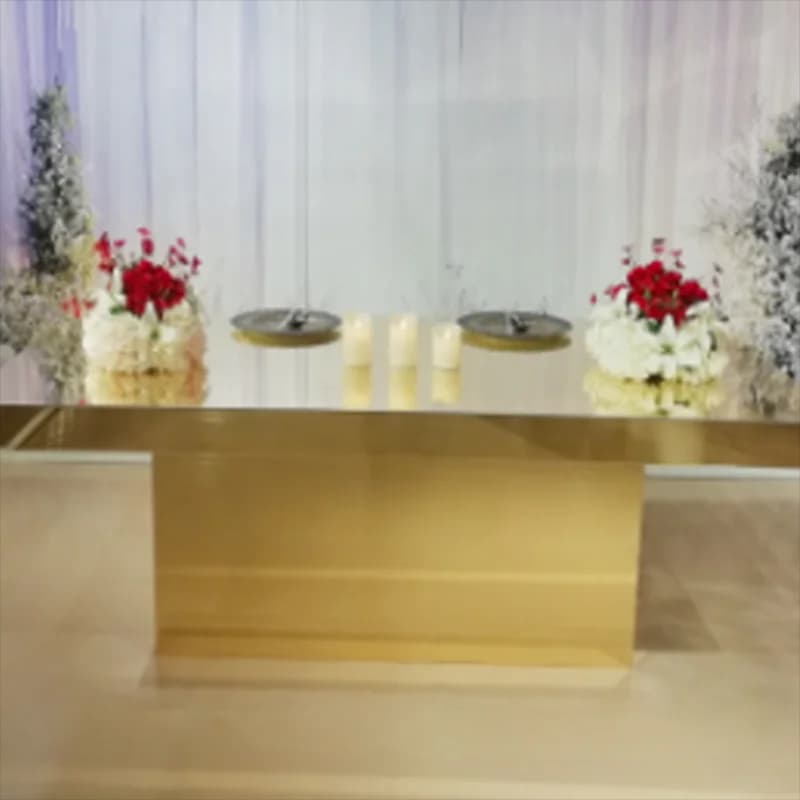 Golden Mirrored Rectangle Acrylic Wedding Table, Dinning for Home Party Event