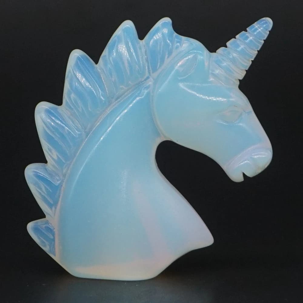 2" Unicorn Head Statue Opalite Crystal Carved Reiki Healing Quartz Stone Figurine Home Ornaments Decoration Holiday Gift