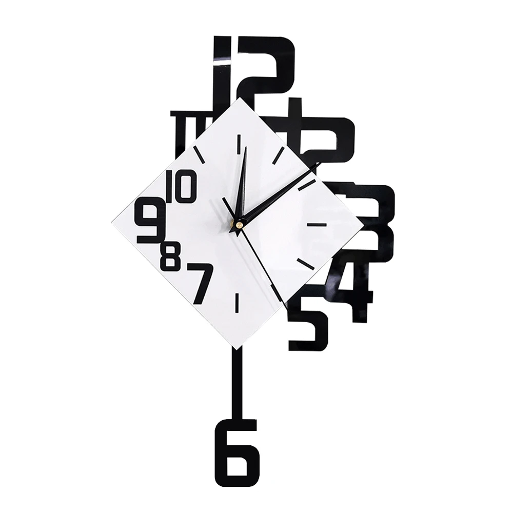 Large Numbers Pendulum Clock Black and White Modern Design Irregular Numerals Decorative Fashion Wall Clock With Swinging Number