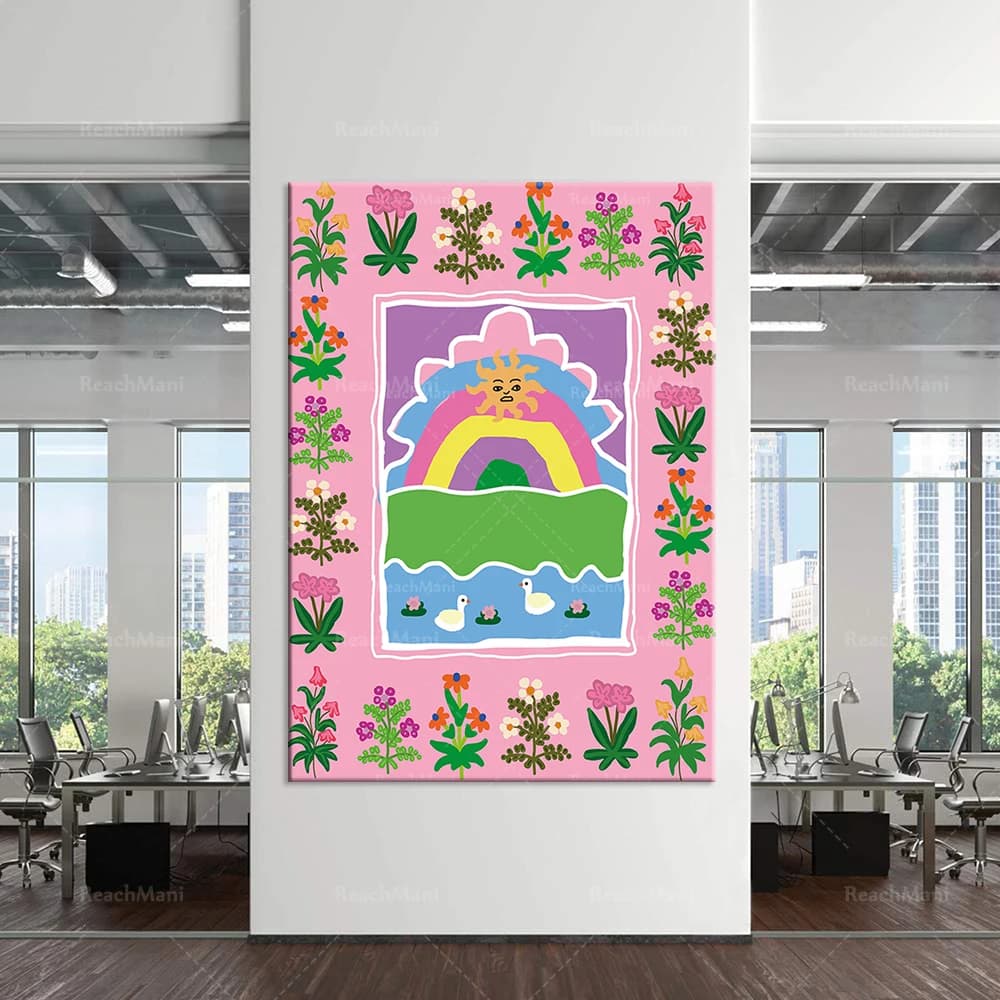 Pink flowers art posters, illustrated flowers, art prints, wall art, printable posters