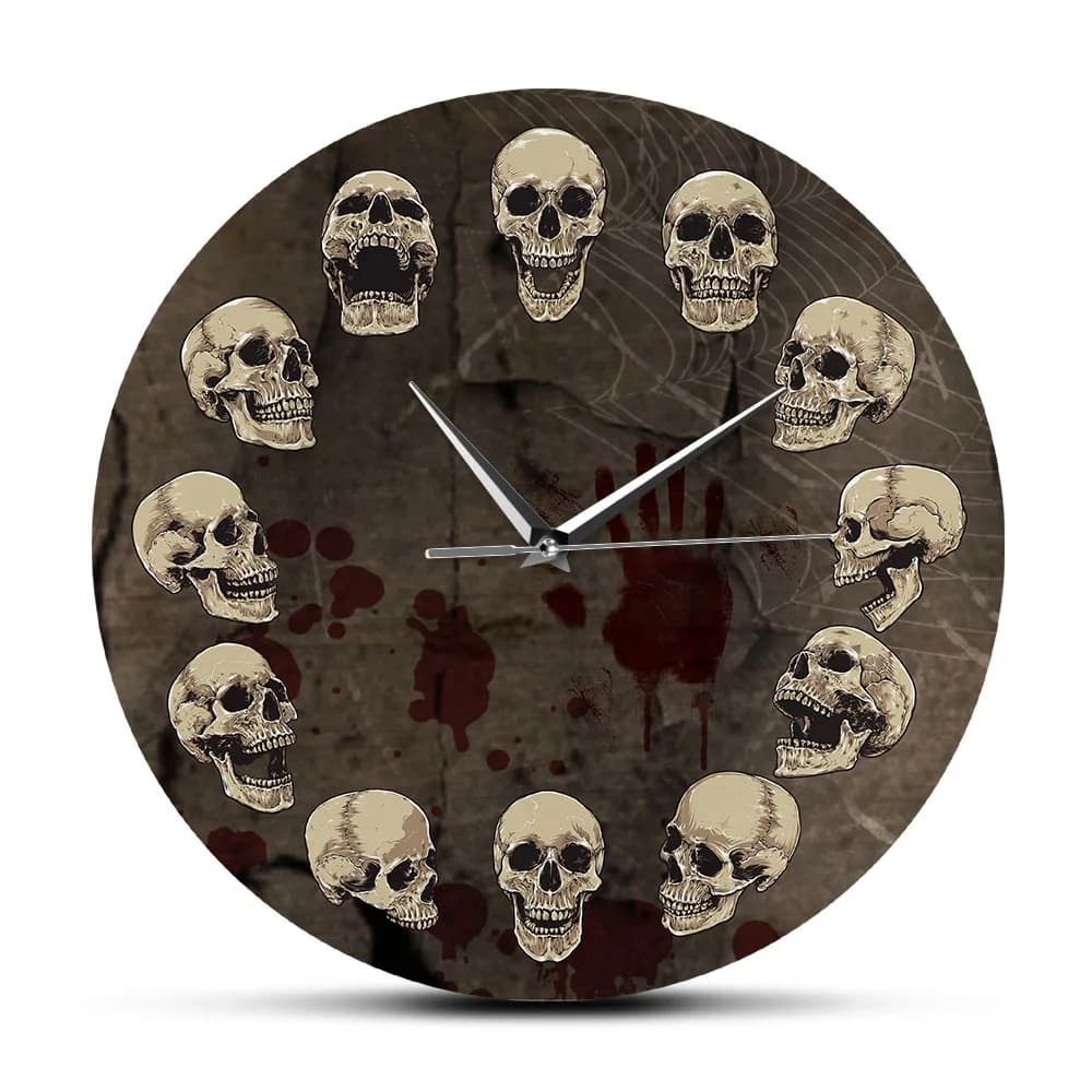 Anatomical Skulls Wall Clock Quartz Silent Non-ticking Hanging Wall Watch Unusual Surreal Skulls Wall Art Halloween Home Decor
