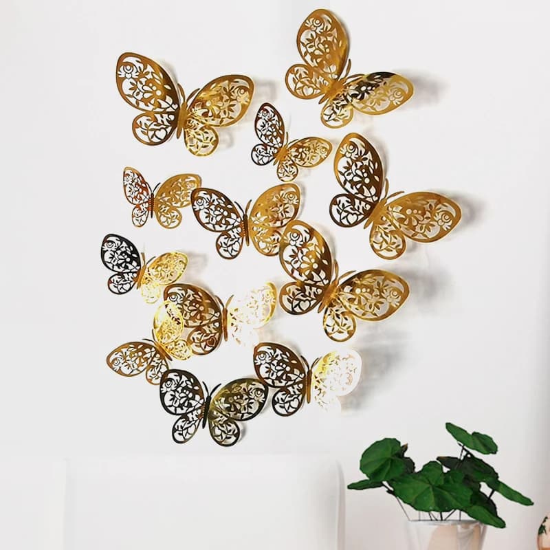 12Pcs/Set Hollow Butterflies Wall Stickers Festival Room Home Decoration Decals Party Wedding Decor Butterfly New Year Paster