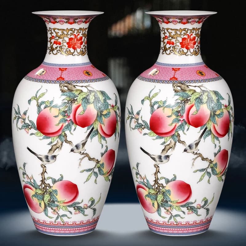 Jingdezhen Ceramics Famille Rose Peach Pattern Vase Ornaments Chinese Living Room Wine Cabinet Antique Vase Home Decoration