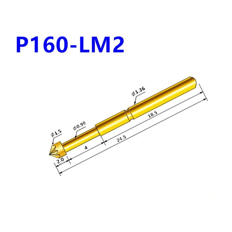 100 PCS/Pack P160-LM2 Spring Test Pin Needle Tube Outer Diameter 1.36mm Needle Total Length 24.5mm PCB Pogo Pin