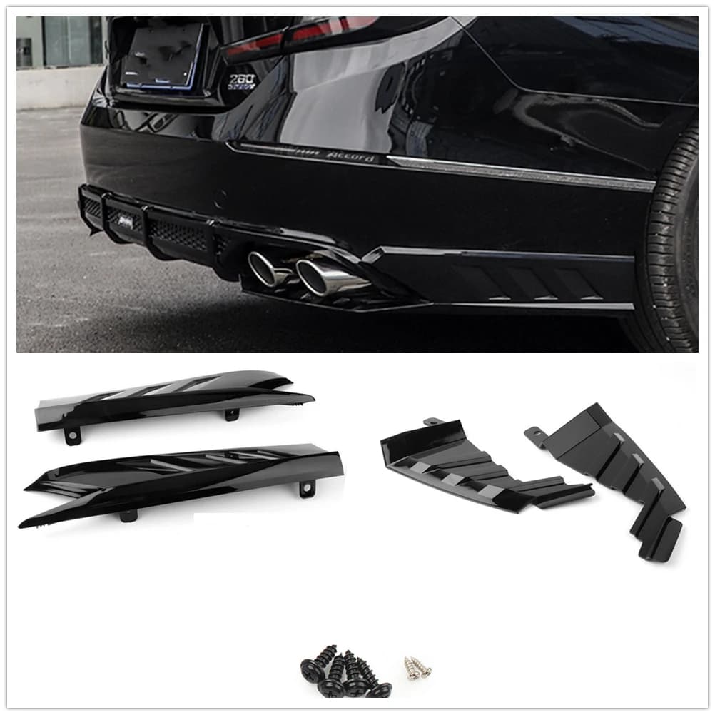 AKASAKA Rear Bumper Side Splitter Cover Trim For Honda Accord 10th 2018-2021 Black Car Diffuser Guard Canards Corner Lip Spoiler