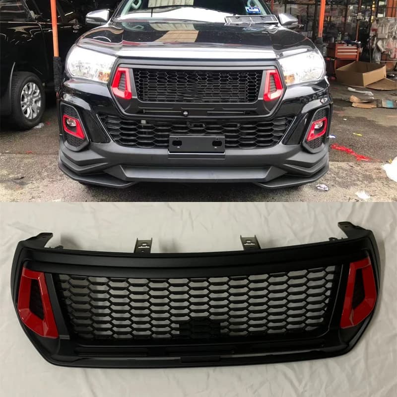 EXTERIOR AUTO ACCESSORIES MODIFIED GRILLS GRILLE FIT FOR HILUX ROCCO PICKUP CAR GRILL FRONT MASK BUMPER TRIMS COVER 2018