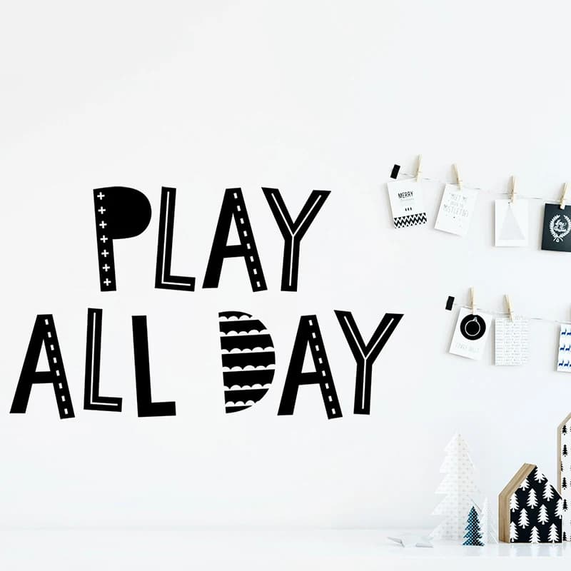 Scandinavian Play All  Day Quote Wall Sticker Playroom Kids Room Scandi Play All Day Wall Decal Nursery Vinyl Home Decor
