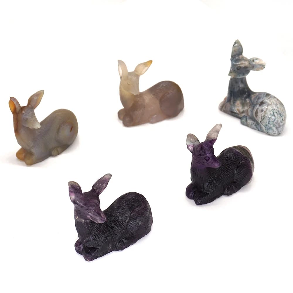 2" Deer Statue Natural Stones Hand Carved Figure Room Ornament Healing Crystals Reiki Animal Figurine Gemstone Home Decor Gift