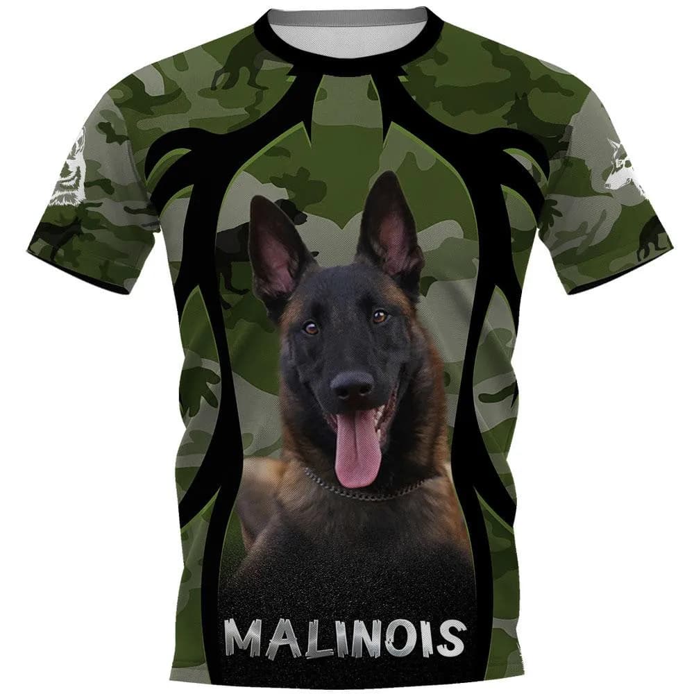 HX Animals T-shirt 3D Graphic Animals Camouflage Dogs Malinois T-shirts Fashion Funny Pullovers Casual Tops Men Clothing