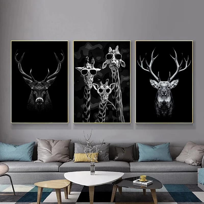 Black White Posters Animal Art Giraffe Deer Canvas Paintings Prints Modern Cuadros Home Decoration Wall Pictures For Living Room