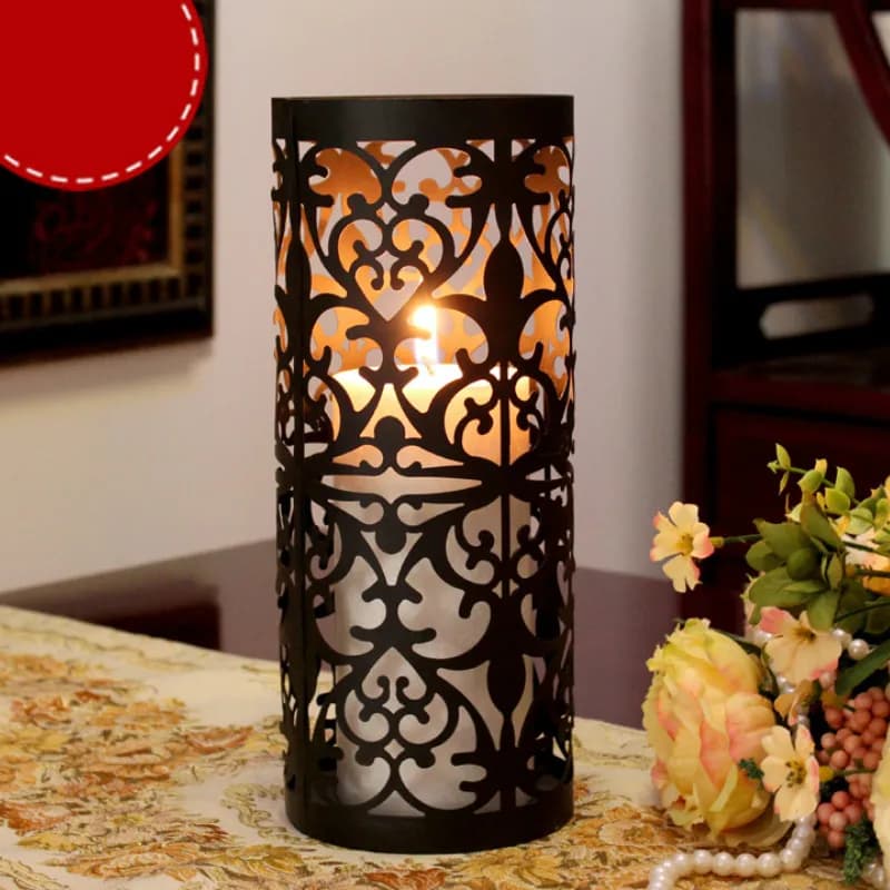 Black Iron Table Candle Holder Metal Lantern Vintage Romantic Dinner Candle Holder Moroccan Farol Portavelas Candlestick