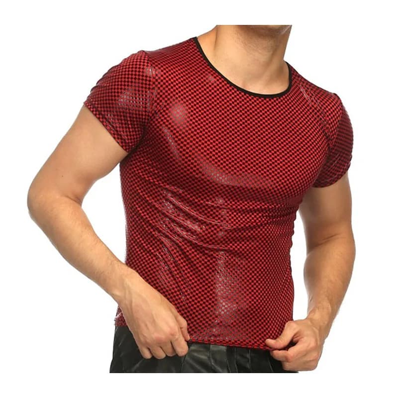Sexy Men Glossy Skinny T-Shirt High Quality Top Club Wear O Neck Short Sleeve Pullover Slim Fit Patent Leather T Shirt Male