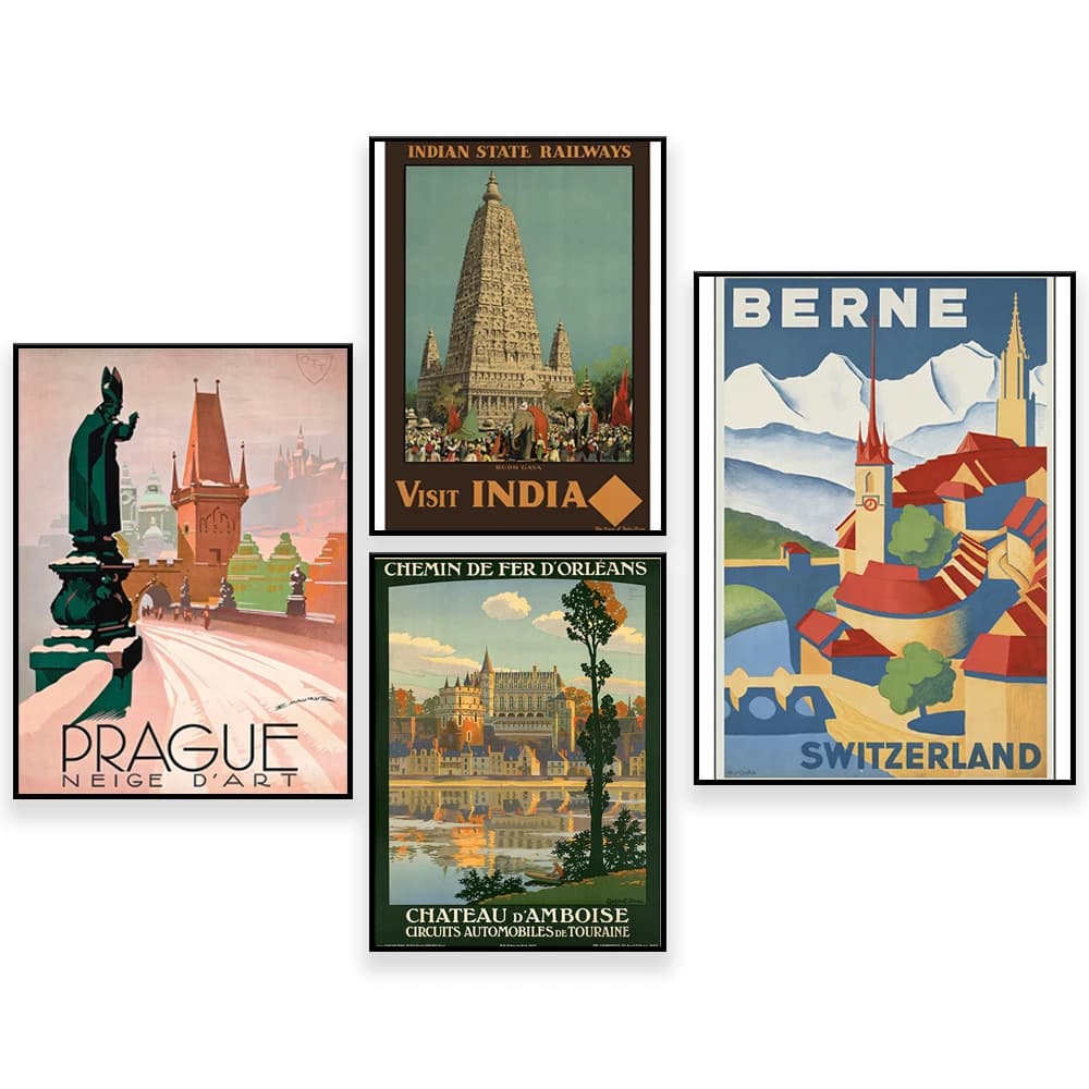 Chateaux of the Loire Valley ,Switzerland Vintage Travel Poster,Budh Gaya Vintage,Prague-Czech Republic-Vintage Travel Poster