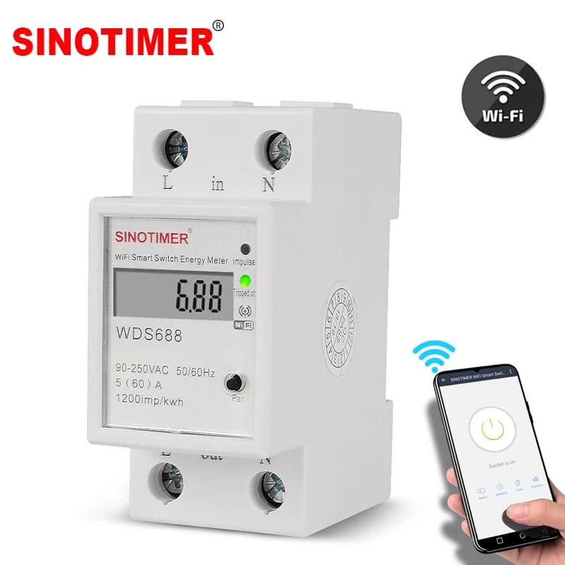 Digital Electric Consumption kWh Din Rail Smart Energy Meter WiFi Power Meter Watt Remote Switch Control Monitor 110V 220V AC