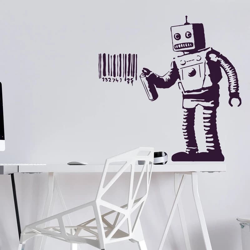 Banksy Barcode Robot Wall Vinyl Sticker Street Art Graffiti Machine Decal Boys Room Decor Mural Die Cut Print Room Decals 2139