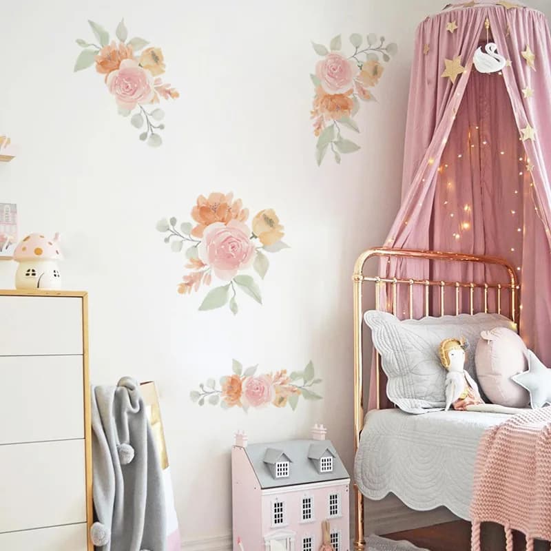 Painted Water Color Flowers Wall Sticker Bedroom Background Decoration Wallpaper Living Room Beautify Decor Self-adhesive Mural