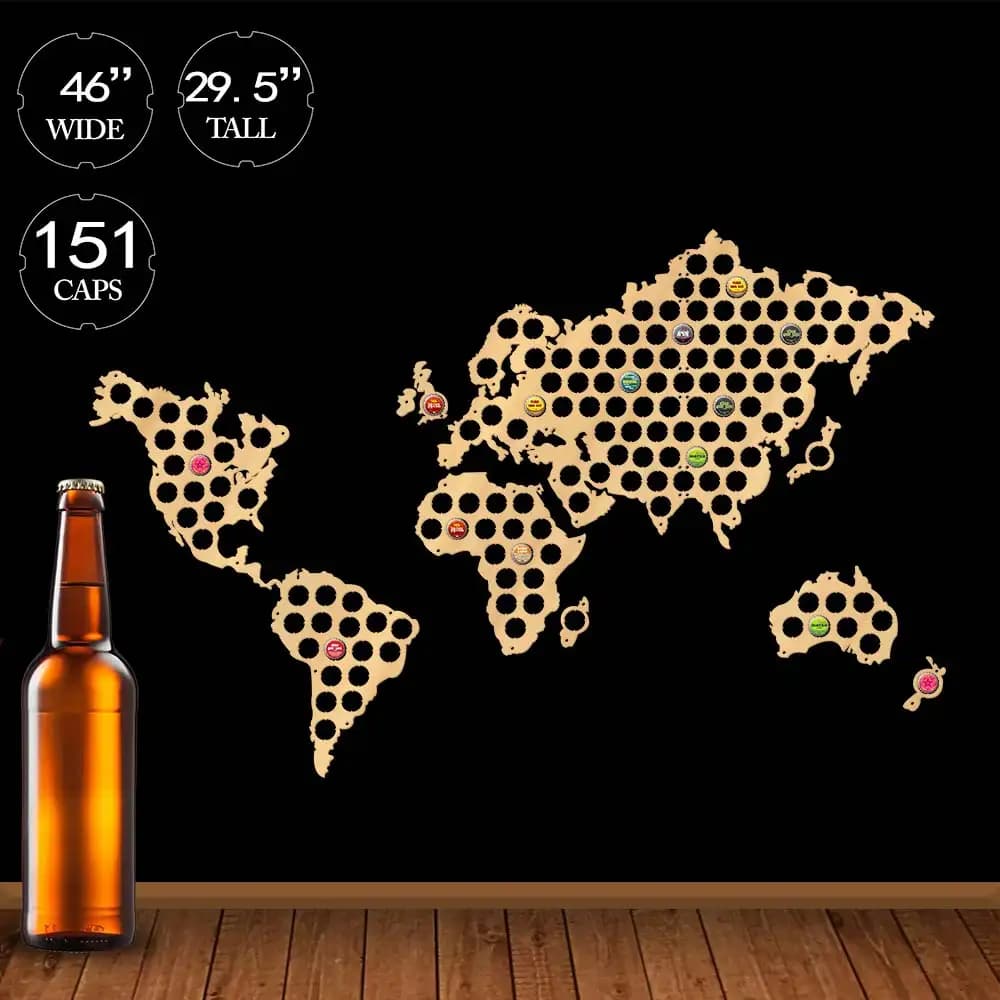 Creative Wooden Crafts World Map Bottle Beer Cap Map Handmade Hanging Map Of The World Modern Home Decor Beer Lovers Gifts
