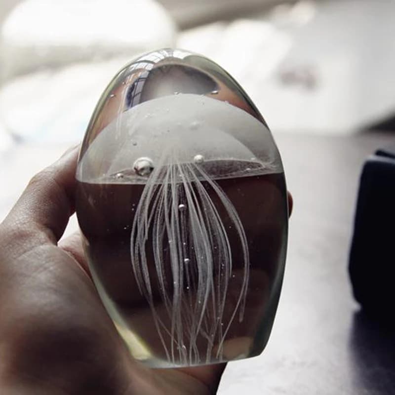 Colored Handmade Glow Glass Jellyfish Figurines Paperweight Aquarium Crystal Fengshui Home Decoration