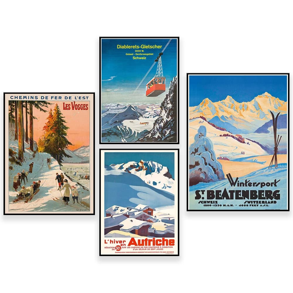 Winter Sports in Beatenberg, Switzerland Vintage Travel Poster -