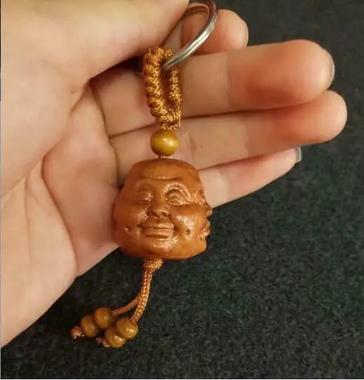 Chinese Wood Craft "joy, Anger, Sorrow, Joy" Four Buddha Face Key Chain Retro auspicious hanging ornament