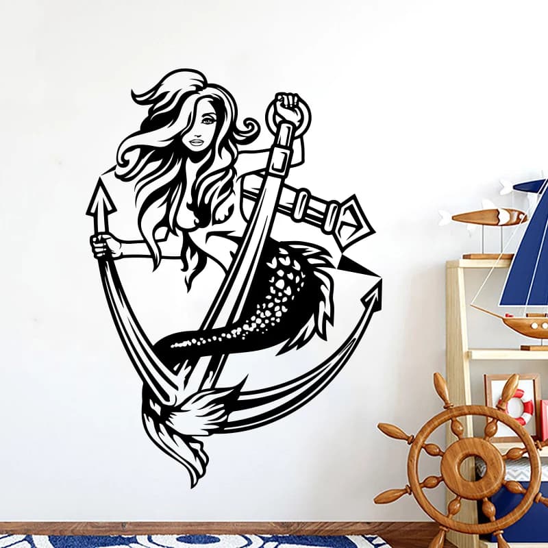 Sexy Mermaid Girl Lady Anchor Wall Sticker  Car Boat Truck Mermaid Anchor Ocean Sea Wall Decal Bedroom Vinyl Home Decor