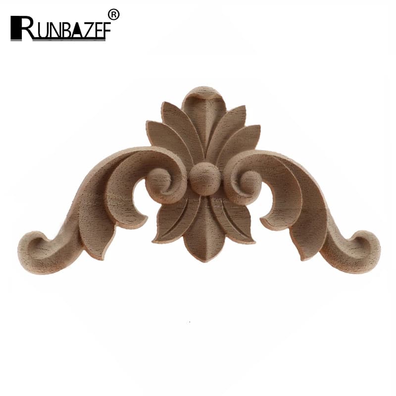RUNBAZEF Wood Applique Onlay Wood Decal Modern Ornamental European Decoration Rose Crown Leaves Wooden Corner Home Figurines NEW