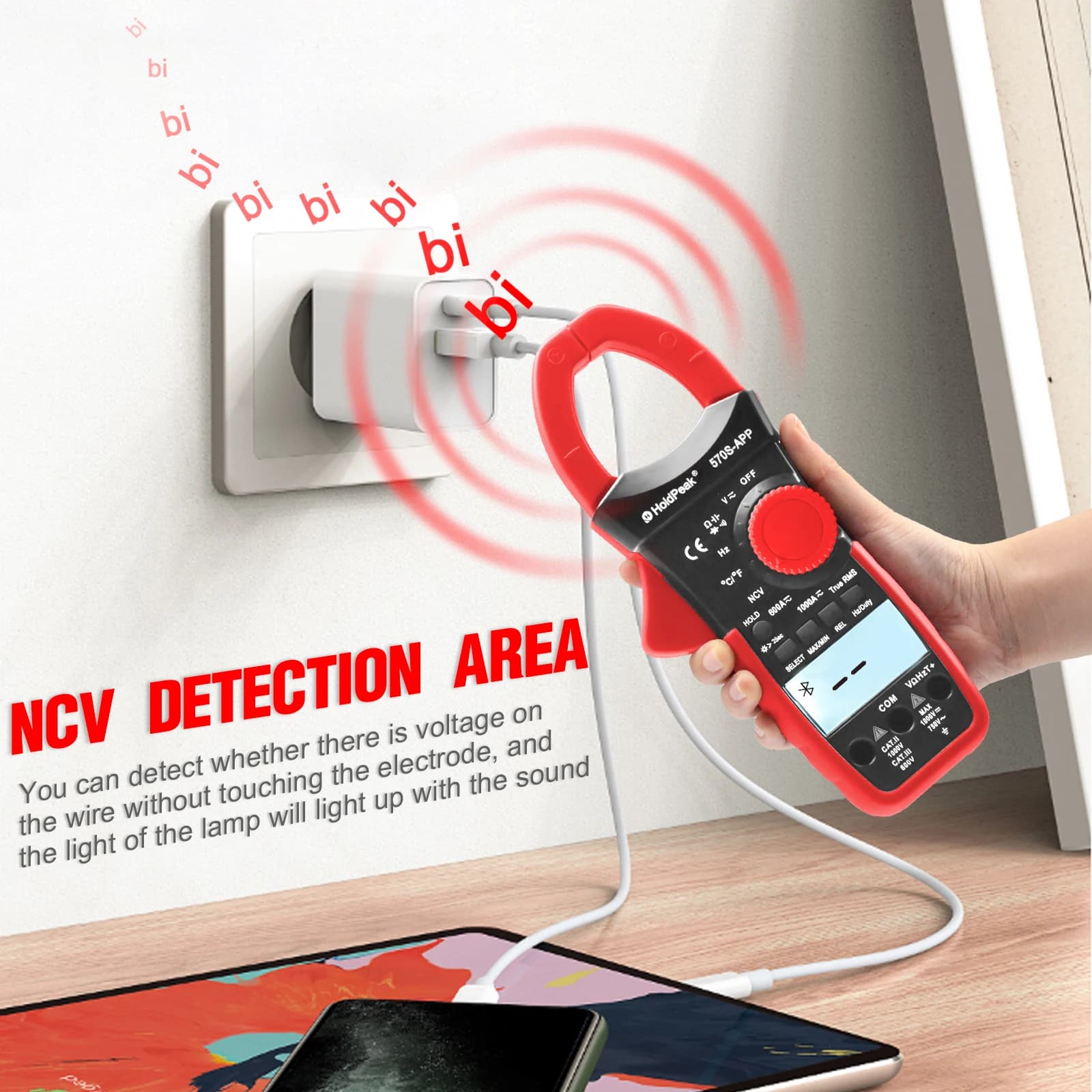 6000 Count NCV Auto Range 1000A Multimeter Clamp Type Multimeter HP-570S-APP AC/DC Volt Amp Digital with Ohm Cap Temperature