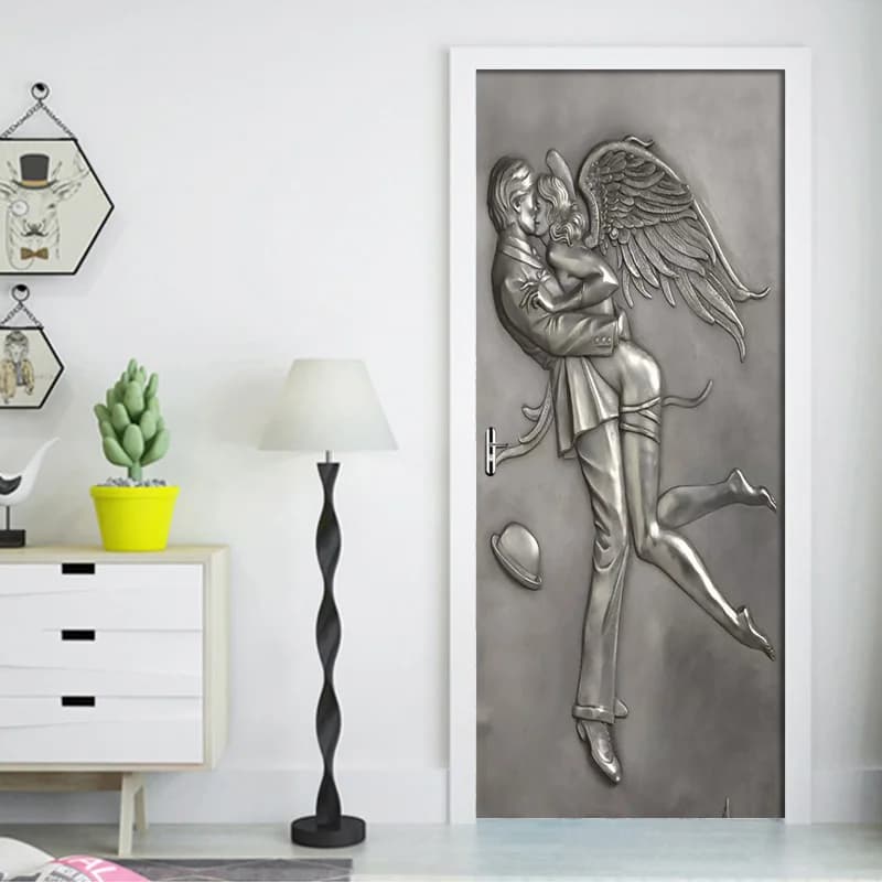 Embossed Couple Angel Bedroom Door Decoration Stickers Creative DIY Self-adhesive Wall Mural Wallpaper For Living Room 3D Decals