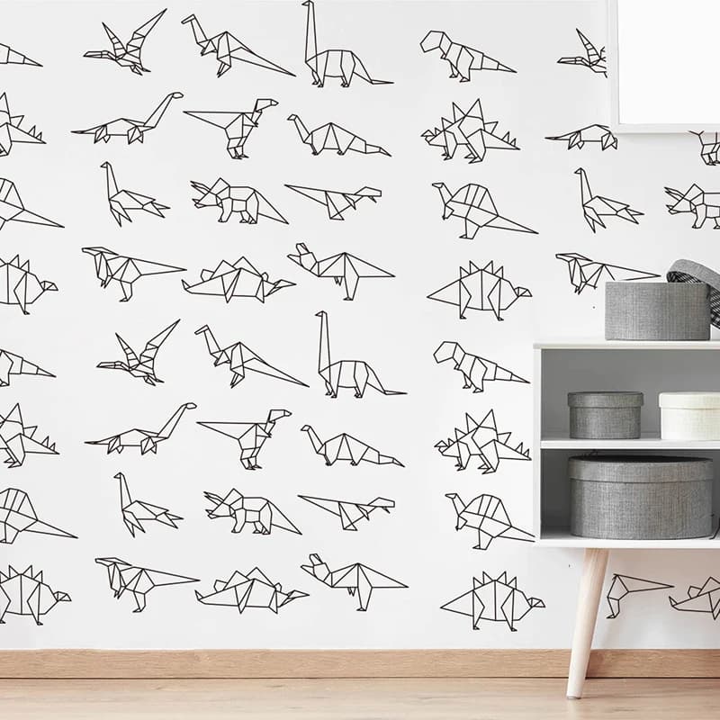Cute Origami Dinosaurs Animal Wall Sticker Baby Nursery Kids Room Geometric Dinosaur Zoo Animal Wall Decal Vinyl