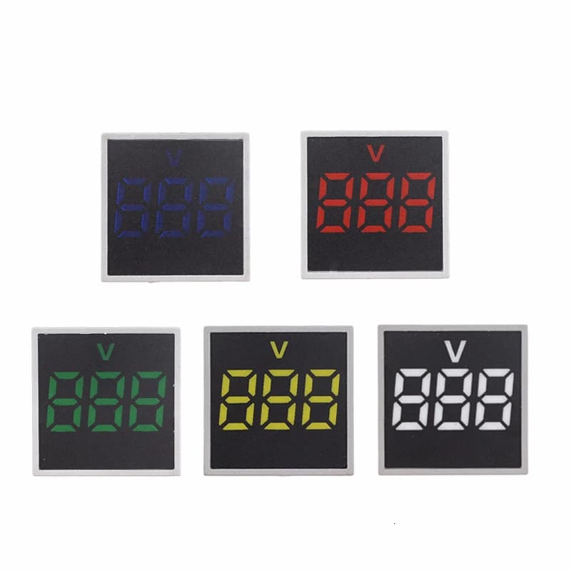 22mm LED AC Digital Display Voltmeter Square Panel Volt Voltage Meter Gauge Indicator Signal Lamp Boat Warning Lights 20-500V