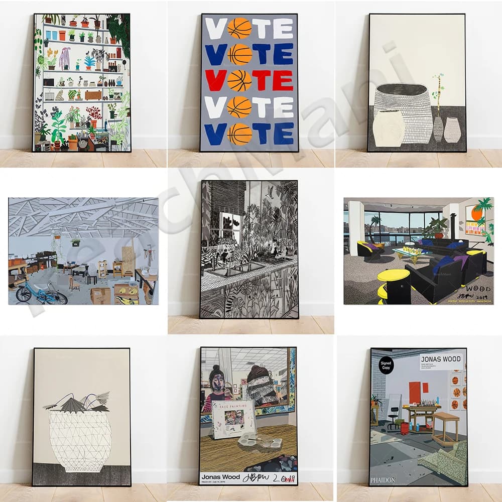 Voting-Vase Still Life-Jungle Kitchen-Butterfly-Face Painting-Book Cover-Jonas Wood Art Print Decorative Canvas Printed Gift