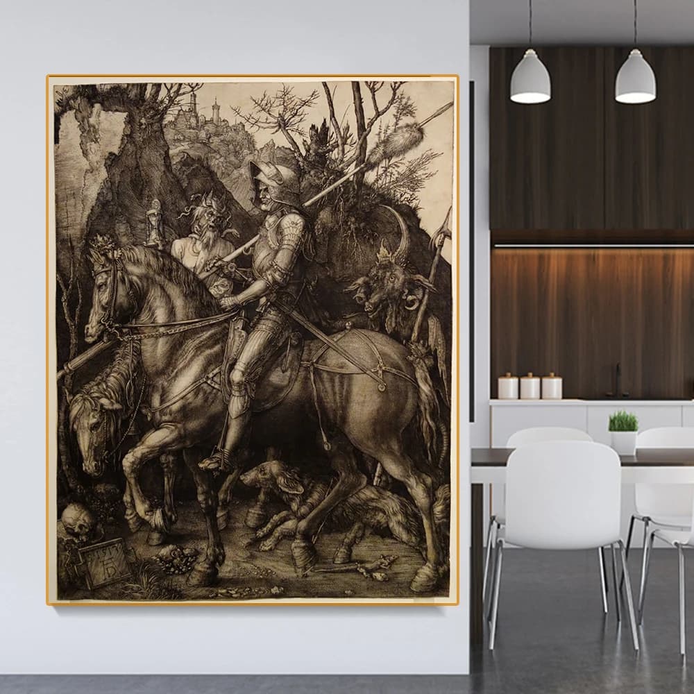 Canvas Albrecht Durer《The Knight, Death And The Devil》Art Oil painting Artwork Picture Modern Wall decor Home Decoration