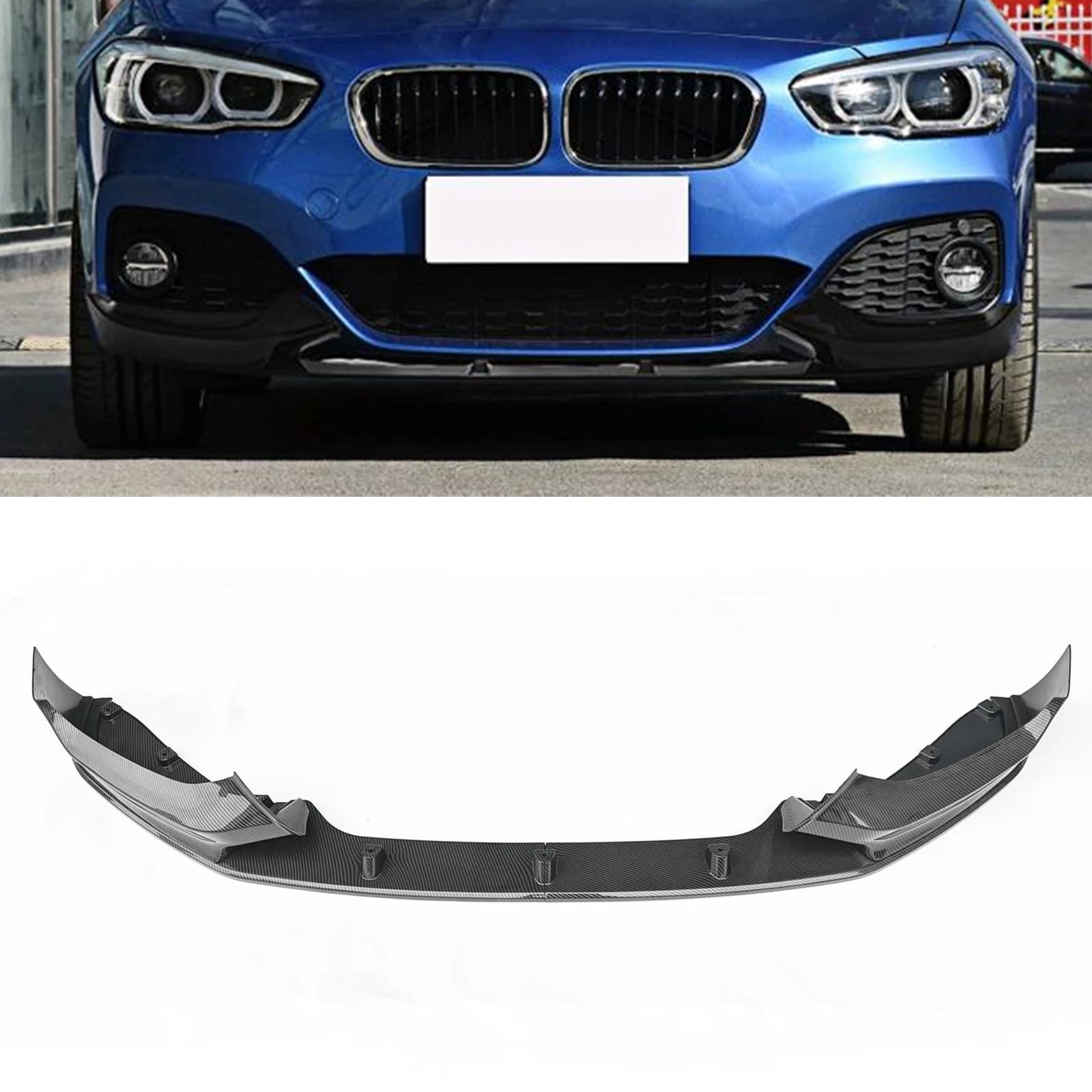 For BMW 1-Series F20 F21 2015-2020 M Sport 120i Facelift Hatchback Carbon Fiber Look/Gloss Black Front Bumper Spoiler Blade Lip