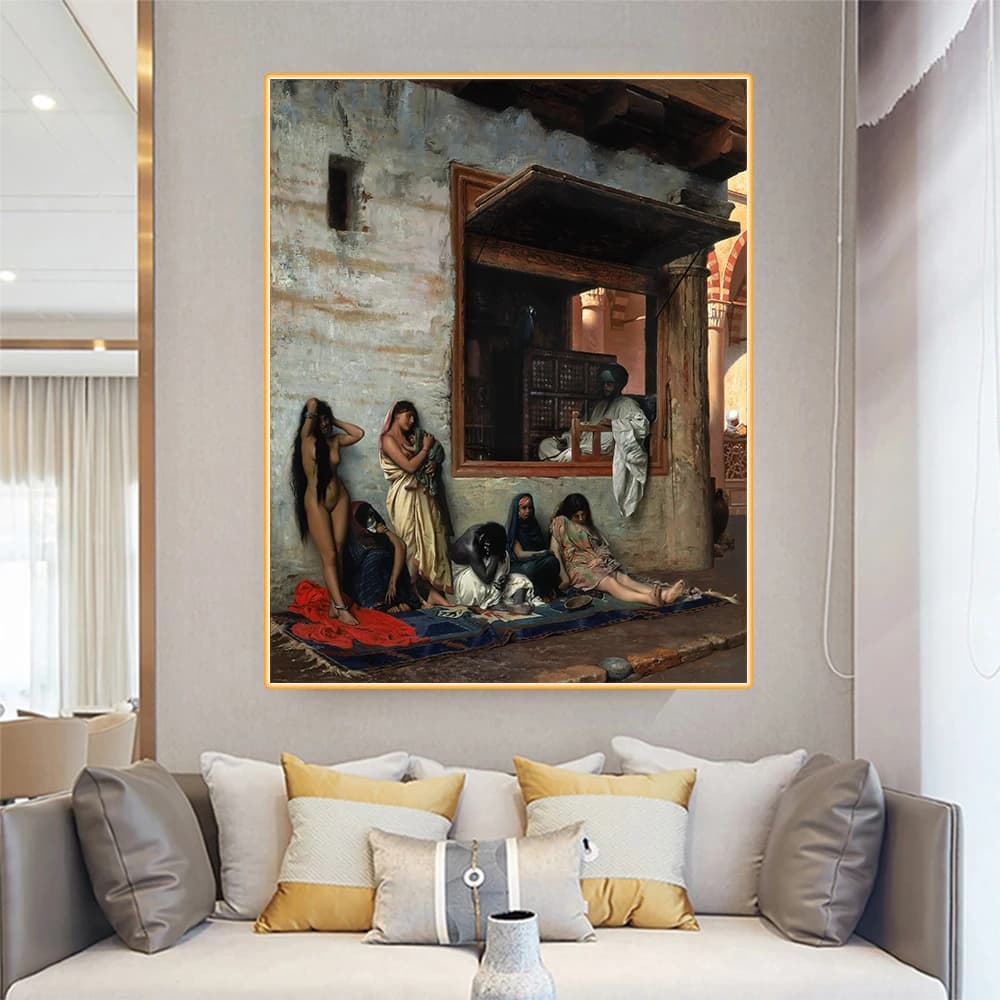 Jean-Leon Gerome《The slave market》Canvas Oil Painting World Famous Artwork Poster Picture Wall Art Decor Home Decoration